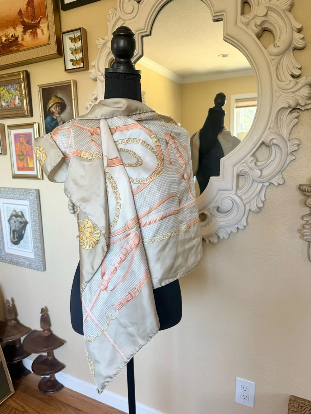 Nordstrom’s made in Italy, silk scarf horse bit chain